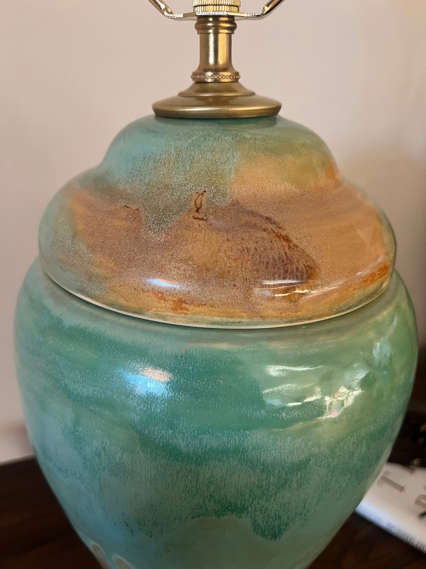 Lamp Urn - SHIPS TODAY multi color Cremation Urn Lamp with Turquoise, beige, and brown